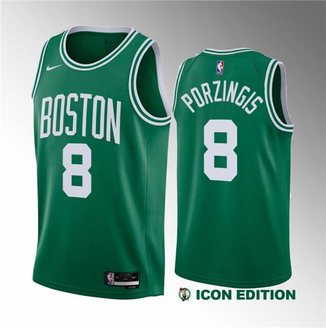 Men's Boston Celtics #8 Kristaps Porzingis Green 2023 Draft Icon Edition Stitched Basketball Jersey Dzhi
